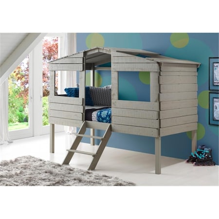 Convenience Concepts PD-1380TLRG Twin Size Tree House Loft Bed, Rustic Grey HI2479093